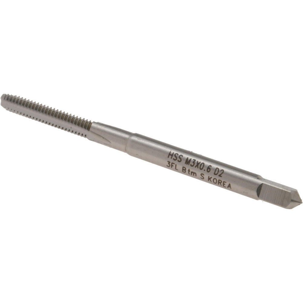 Hertel K025122AS Straight Flute Tap M3x0.6 Metric Special, 3 Flute, Bottoming Chamfer, High-Speed Steel, Bright/Uncoated Finish