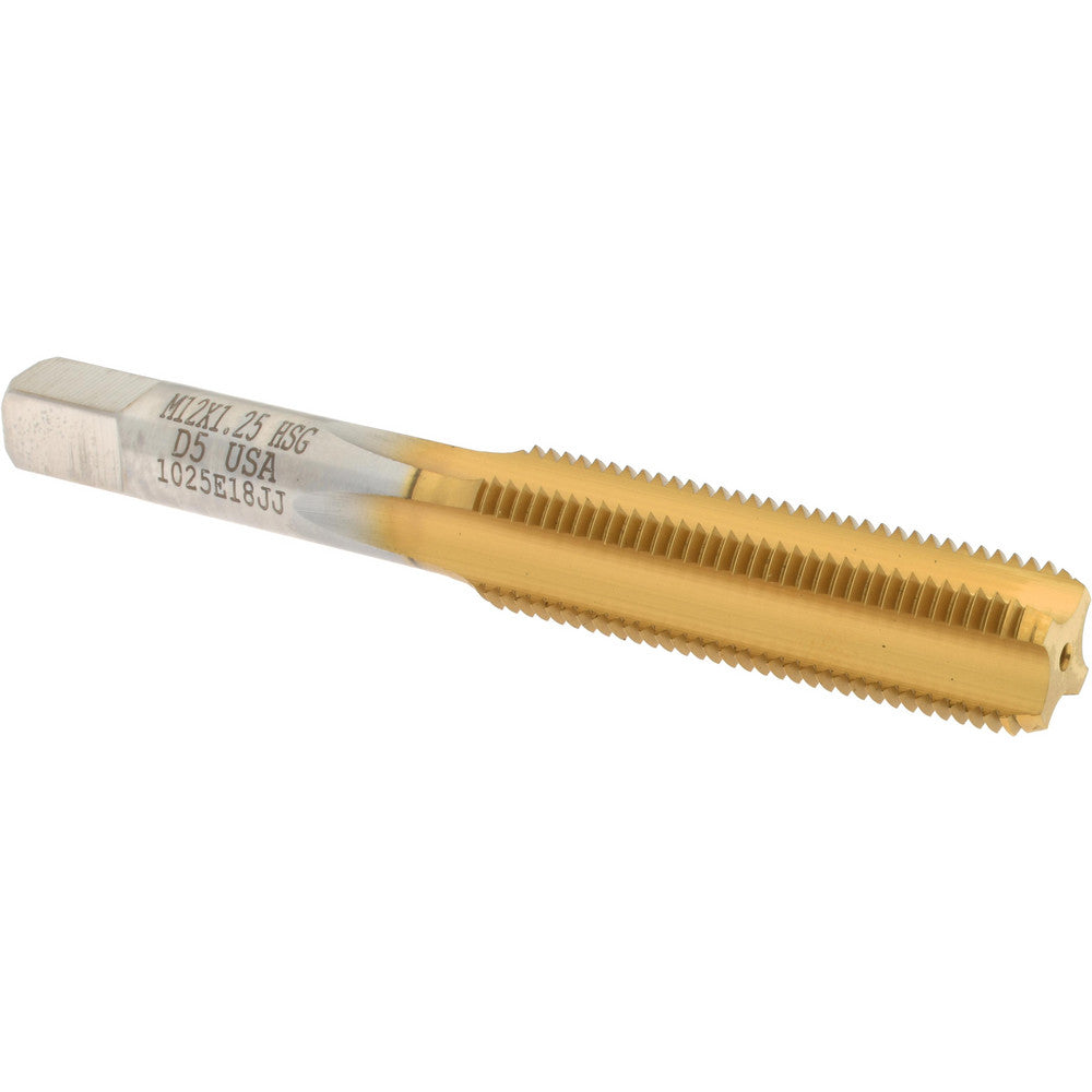 Hertel K027770AS25 Straight Flute Tap M12x1.25 Metric Fine, 4 Flute, Bottoming Chamfer, High-Speed Steel, Titanium Nitride Finish