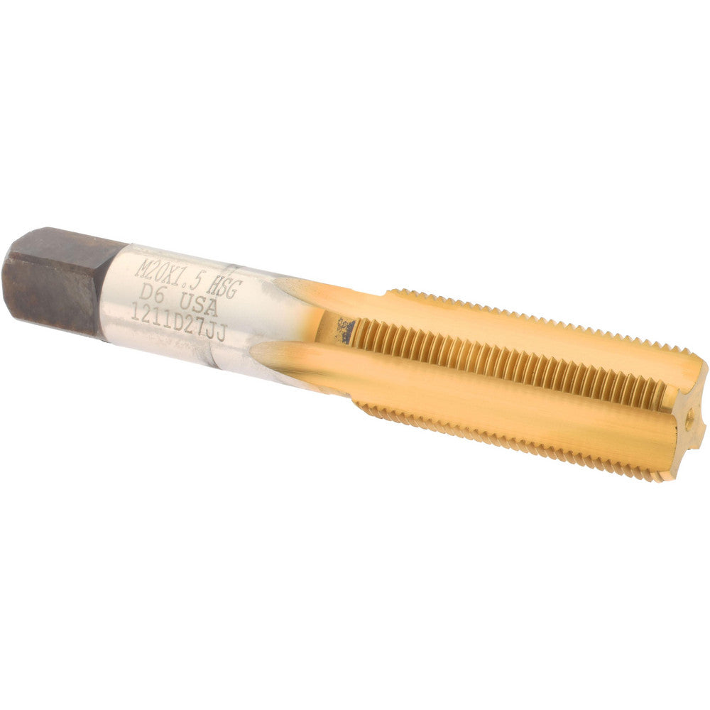 Hertel K027801AS25 Straight Flute Tap M20x1.5 Metric Fine, 4 Flute, Bottoming Chamfer, High-Speed Steel, Titanium Nitride Finish