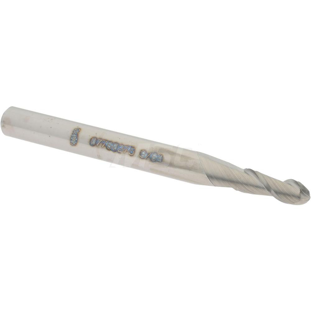 Accupro 07760275 Ball End Mill 0.1406" Dia, 0.375" LOC, 2 Flute, Solid Carbide