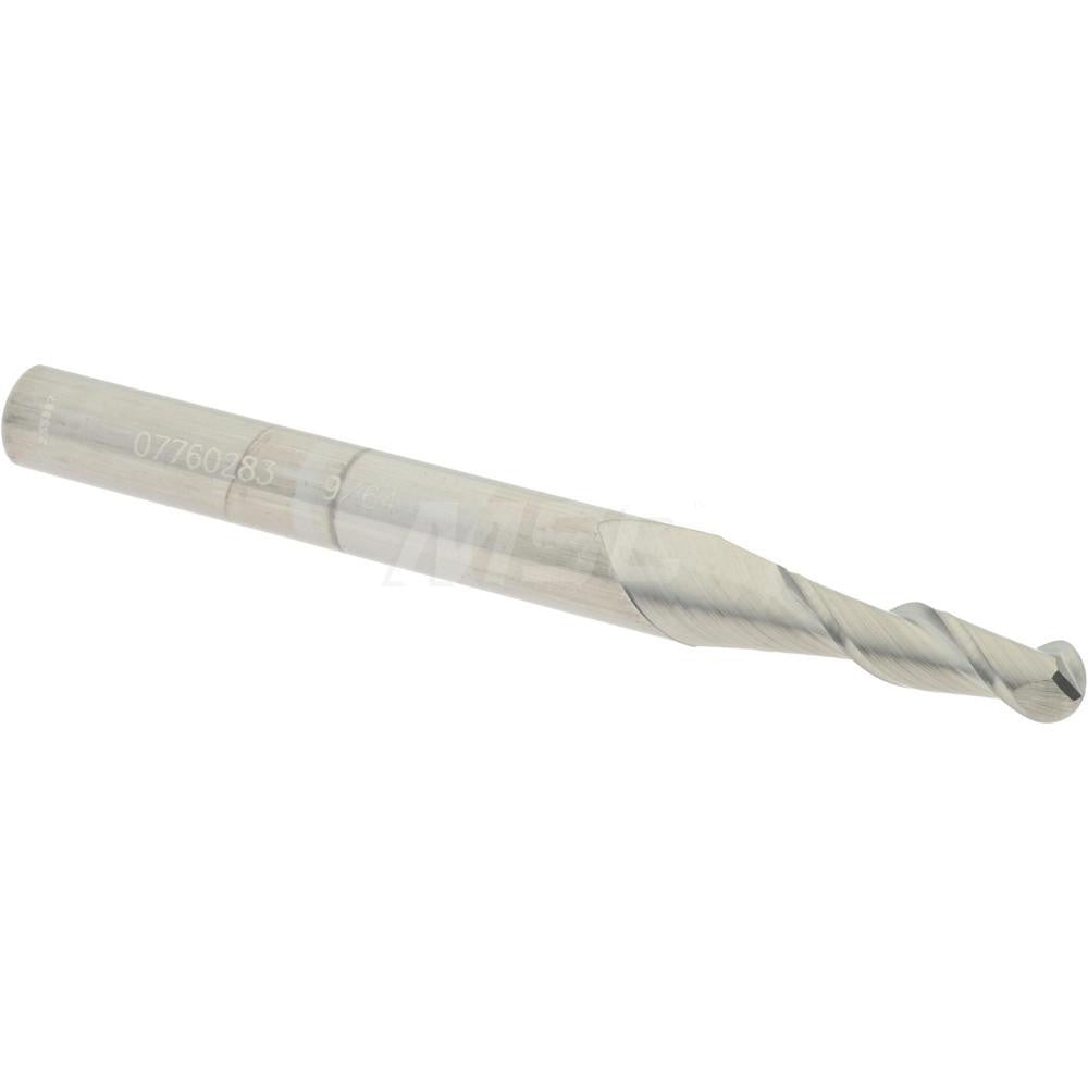 Accupro 07760283 Ball End Mill 0.1406" Dia, 0.5" LOC, 2 Flute, Solid Carbide