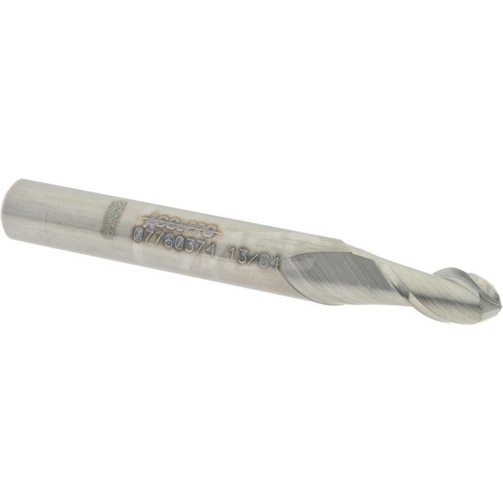 Accupro 07760374 Ball End Mill 0.2031" Dia, 0.375" LOC, 2 Flute, Solid Carbide