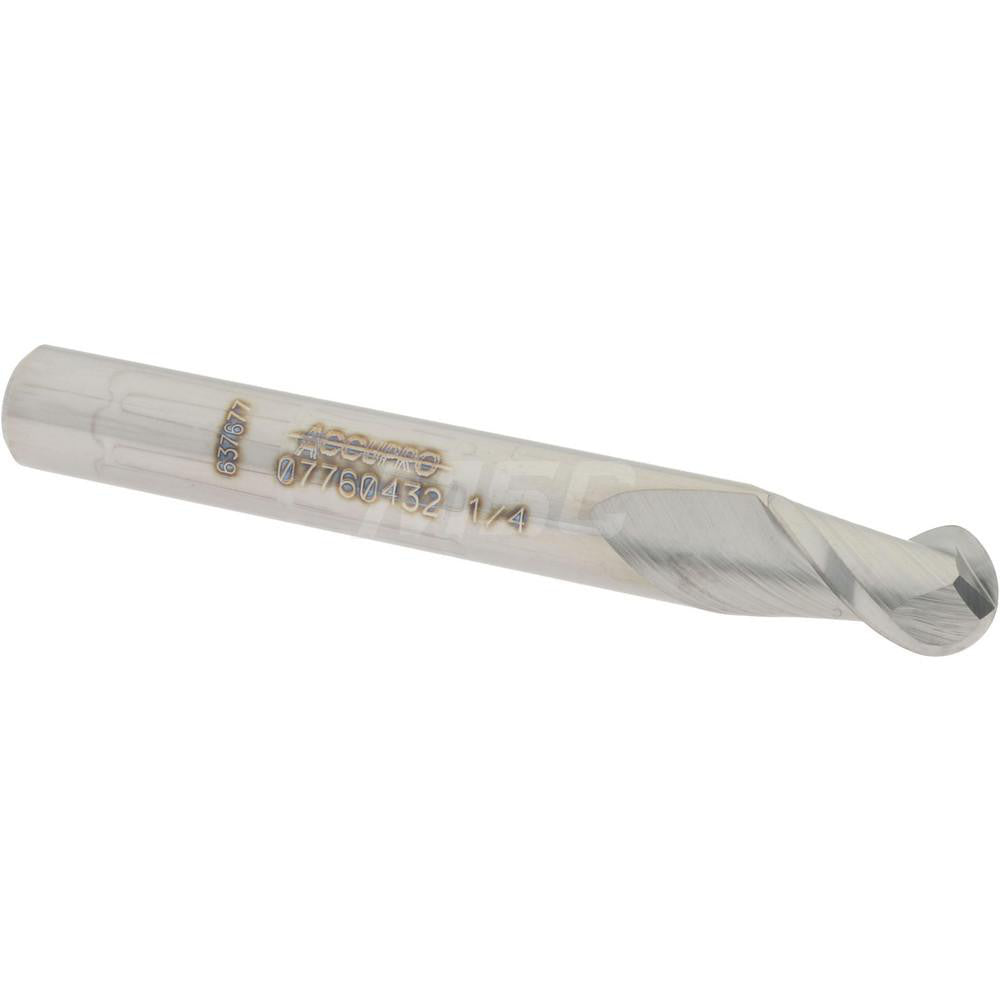 Accupro 07760432 Ball End Mill 0.25" Dia, 0.375" LOC, 2 Flute, Solid Carbide