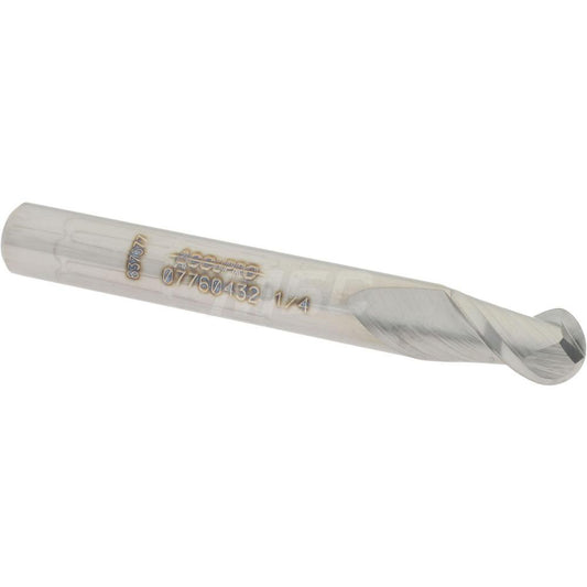 Accupro 07760432 Ball End Mill 0.25" Dia, 0.375" LOC, 2 Flute, Solid Carbide