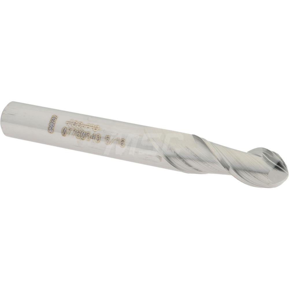 Accupro 07760549 Ball End Mill 0.3125" Dia, 0.75" LOC, 2 Flute, Solid Carbide