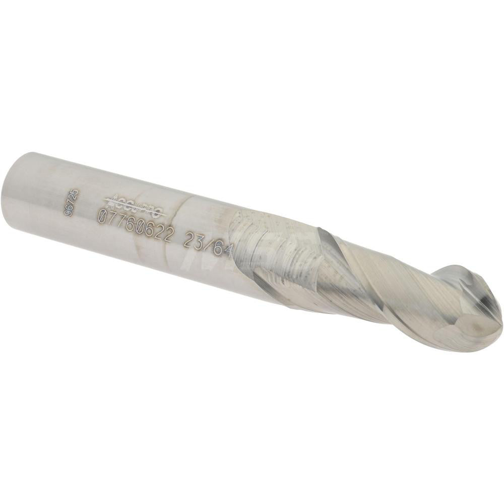 Accupro 07760622 Ball End Mill 0.3594" Dia, 0.875" LOC, 2 Flute, Solid Carbide