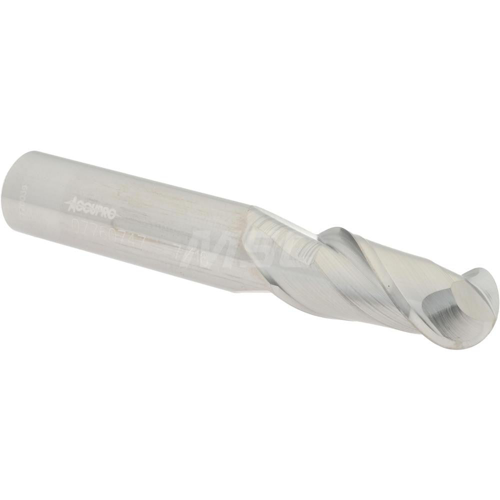 Accupro 07760747 Ball End Mill 0.4375" Dia, 1" LOC, 2 Flute, Solid Carbide