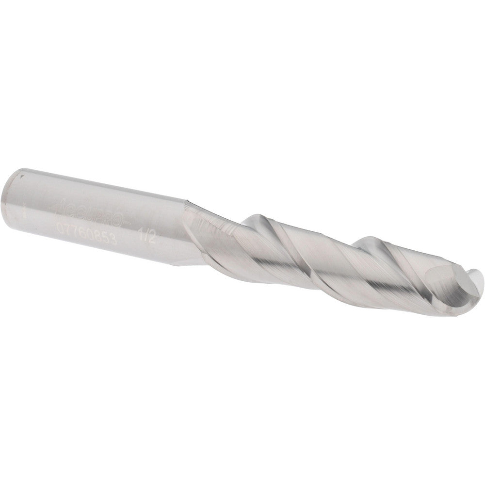 Accupro 07760853 Ball End Mill 1/2" Dia, 2" LOC, 2 Flute, Solid Carbide