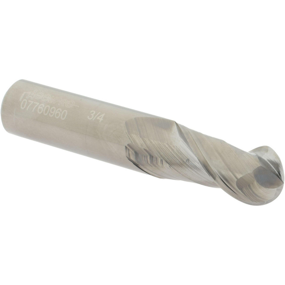 Accupro 07760960 Ball End Mill 0.75" Dia, 1.5" LOC, 2 Flute, Solid Carbide