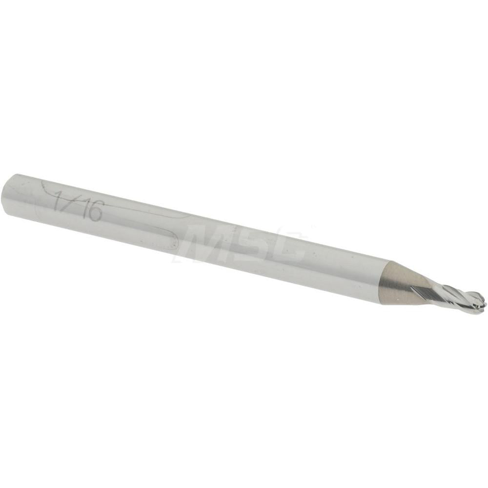 Accupro 07761059 Ball End Mill 0.0625" Dia, 0.125" LOC, 4 Flute, Solid Carbide