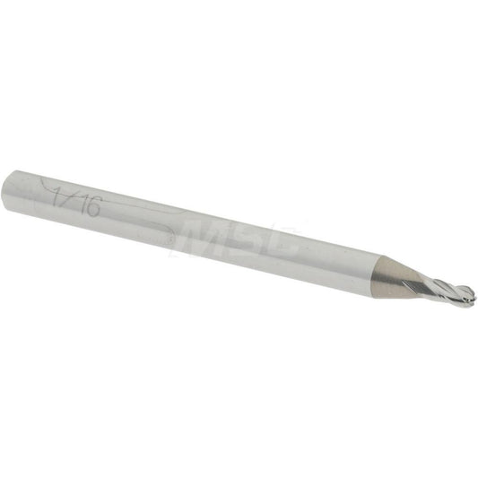 Accupro 07761059 Ball End Mill 0.0625" Dia, 0.125" LOC, 4 Flute, Solid Carbide