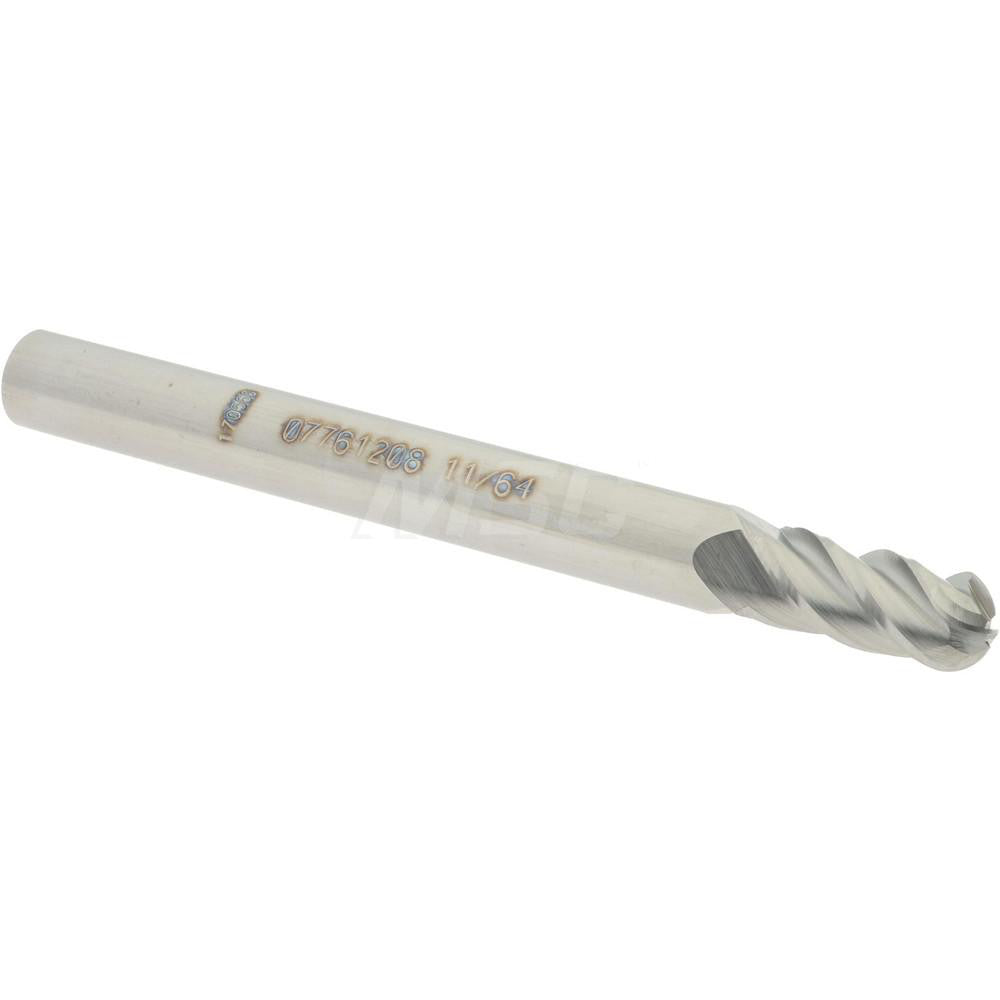 Accupro 07761208 Ball End Mill 0.1719" Dia, 0.375" LOC, 4 Flute, Solid Carbide