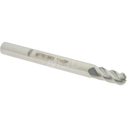 Accupro 07761208 Ball End Mill 0.1719" Dia, 0.375" LOC, 4 Flute, Solid Carbide