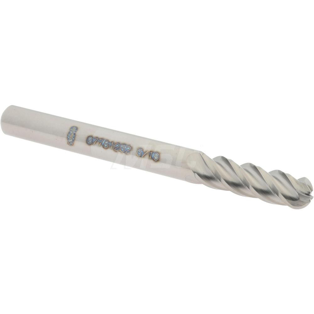 Accupro 07761232 Ball End Mill 0.1875" Dia, 0.625" LOC, 4 Flute, Solid Carbide