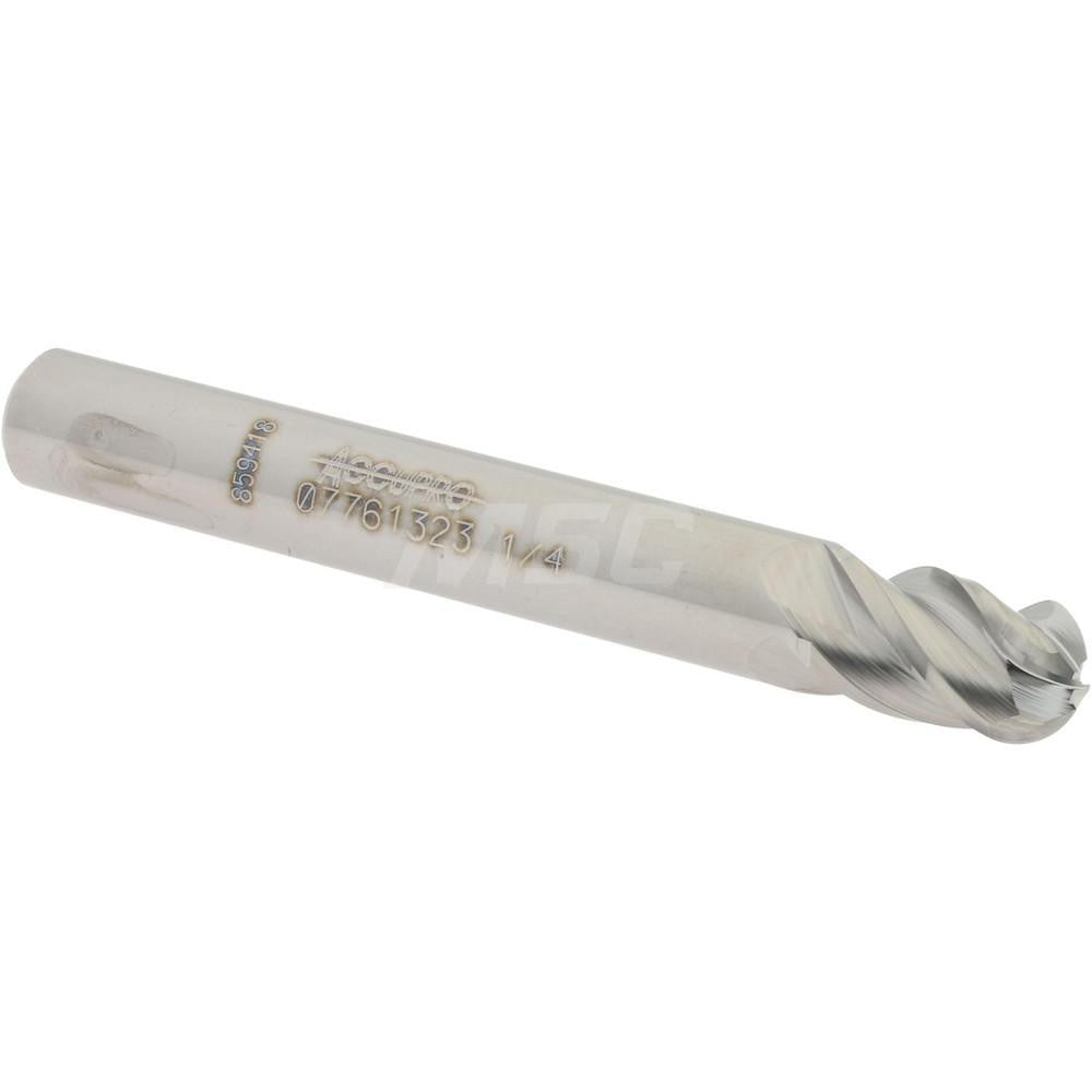 Accupro 07761323 Ball End Mill 0.25" Dia, 0.375" LOC, 4 Flute, Solid Carbide