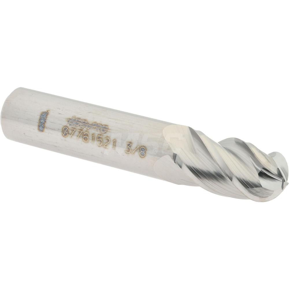 Accupro 07761521 Ball End Mill 0.375" Dia, 0.625" LOC, 4 Flute, Solid Carbide