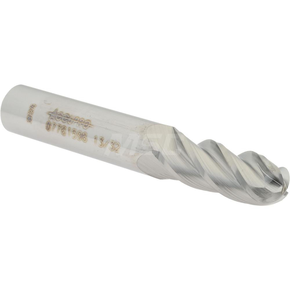 Accupro 07761596 Ball End Mill 0.4063" Dia, 1" LOC, 4 Flute, Solid Carbide