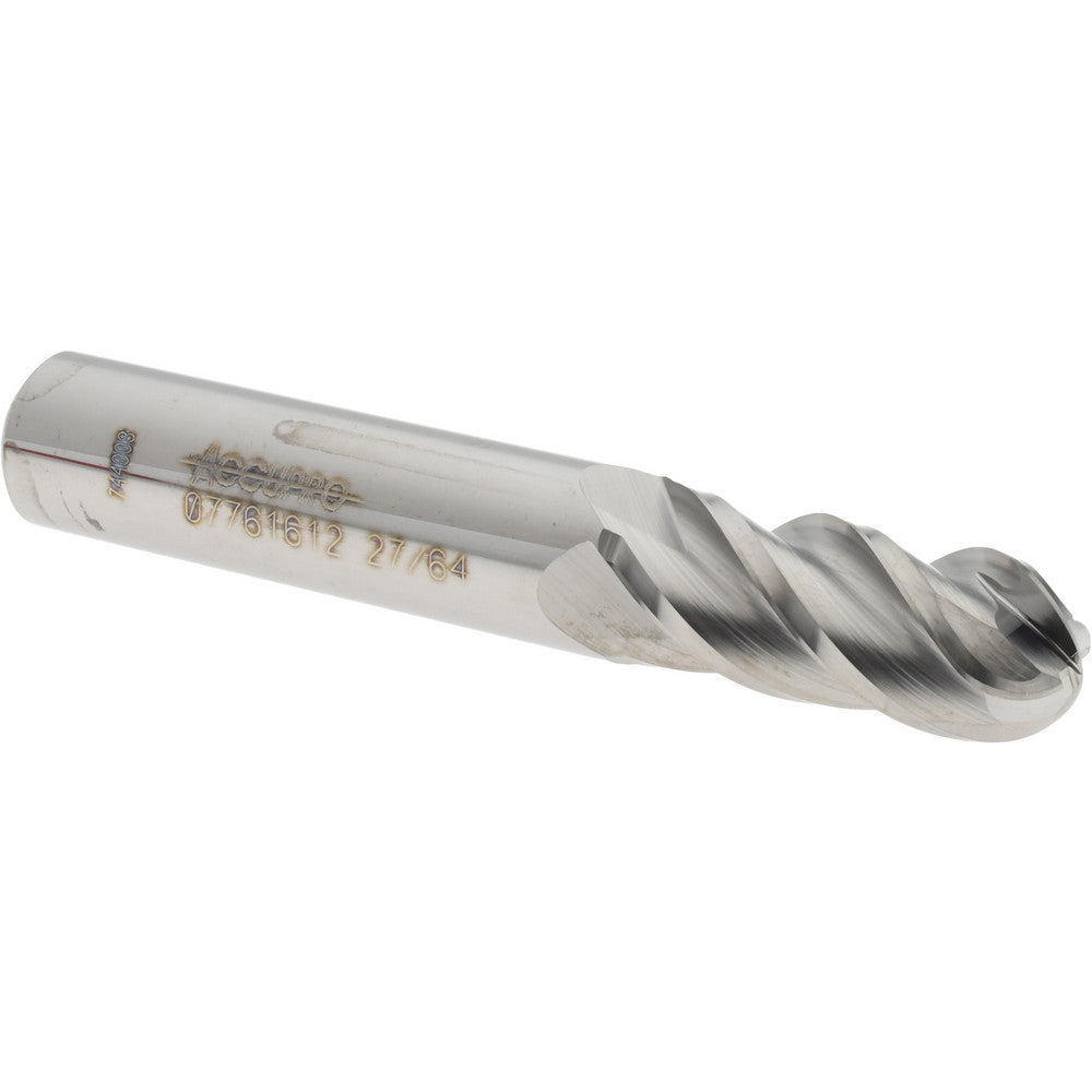 Accupro 07761612 Ball End Mill 0.4219" Dia, 1" LOC, 4 Flute, Solid Carbide