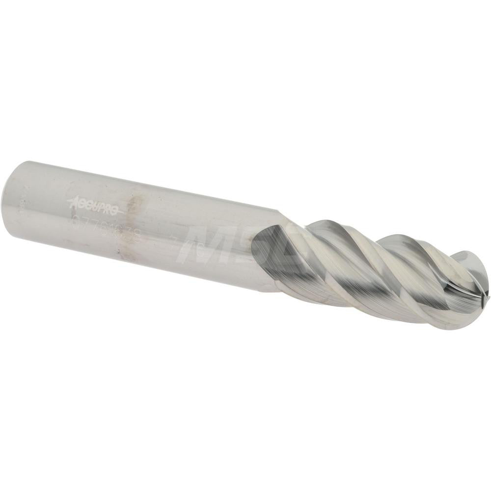 Accupro 07761638 Ball End Mill 0.4375" Dia, 1" LOC, 4 Flute, Solid Carbide