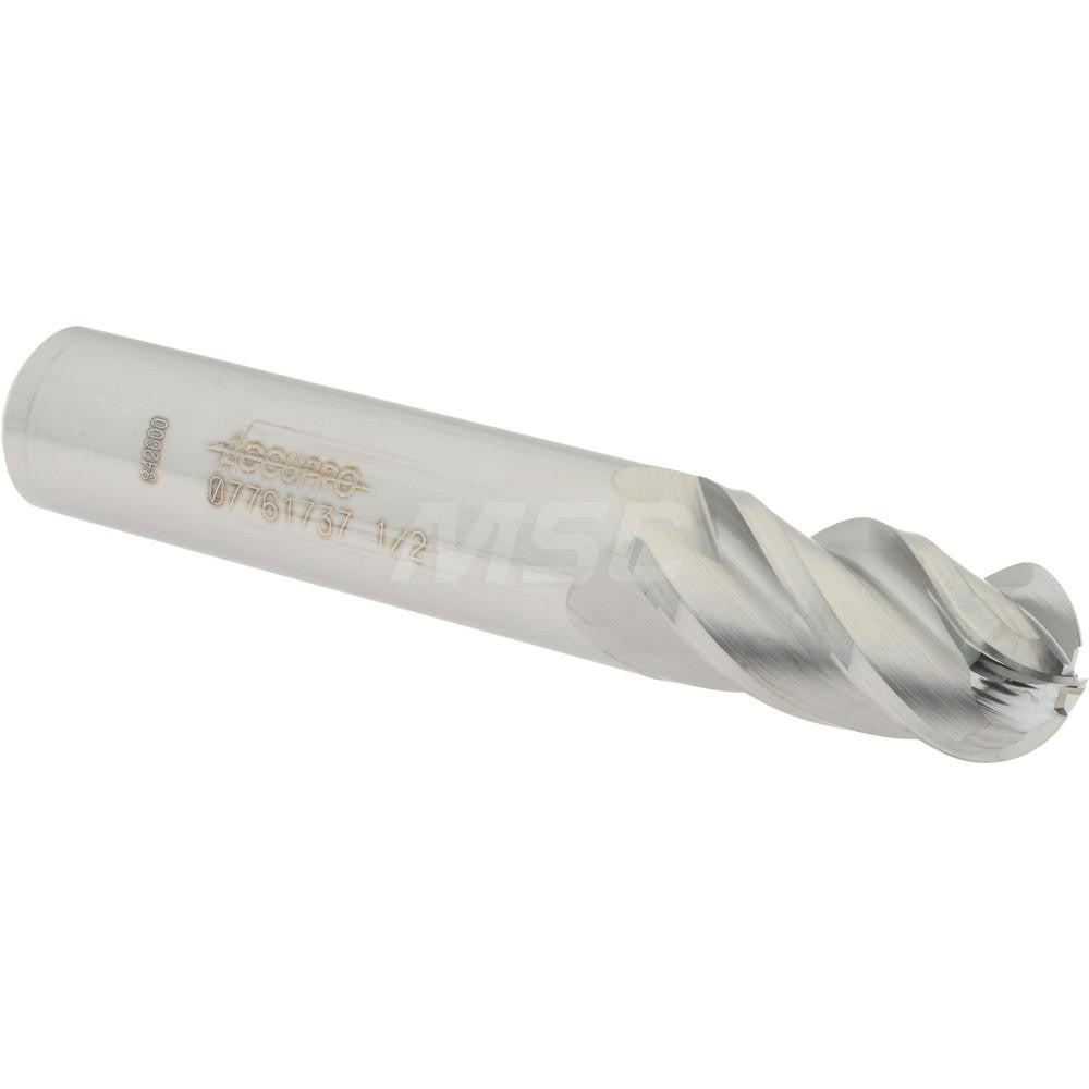 Accupro 07761737 Ball End Mill 0.5" Dia, 1" LOC, 4 Flute, Solid Carbide