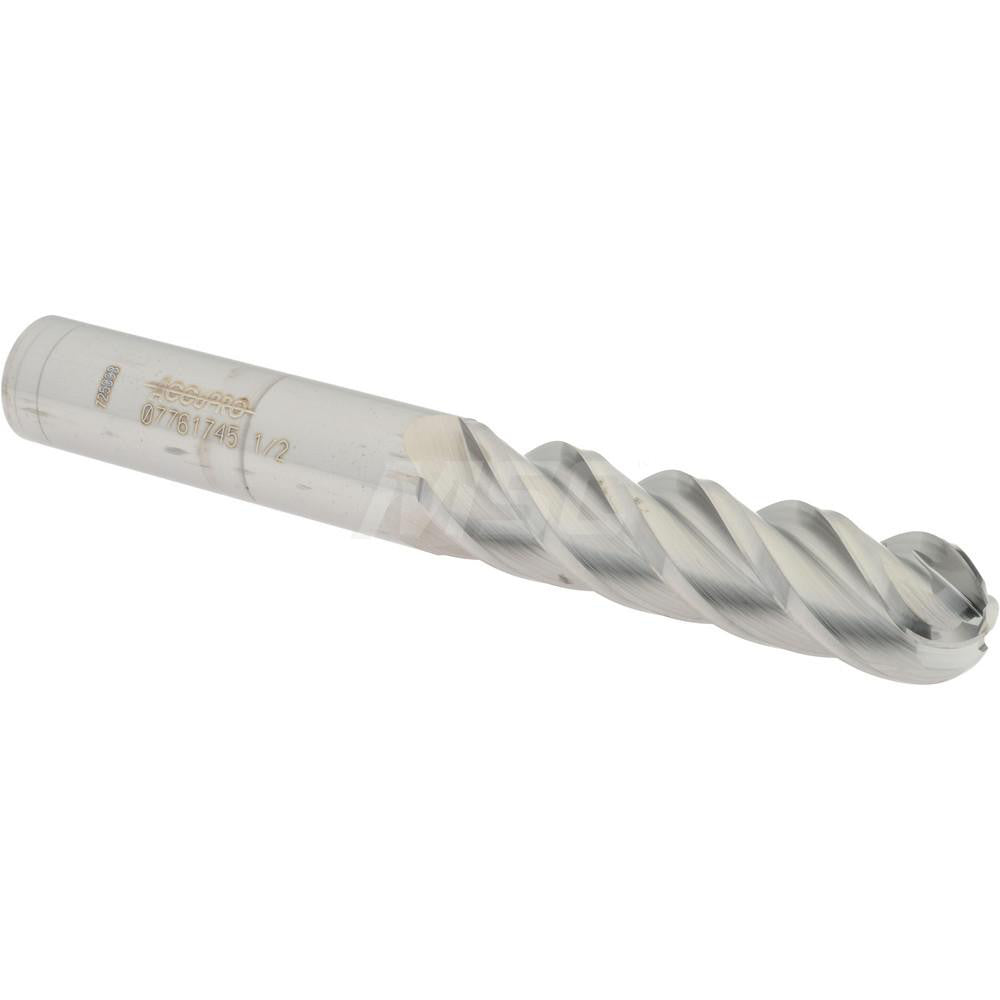 Accupro 07761745 Ball End Mill 0.5" Dia, 2" LOC, 4 Flute, Solid Carbide
