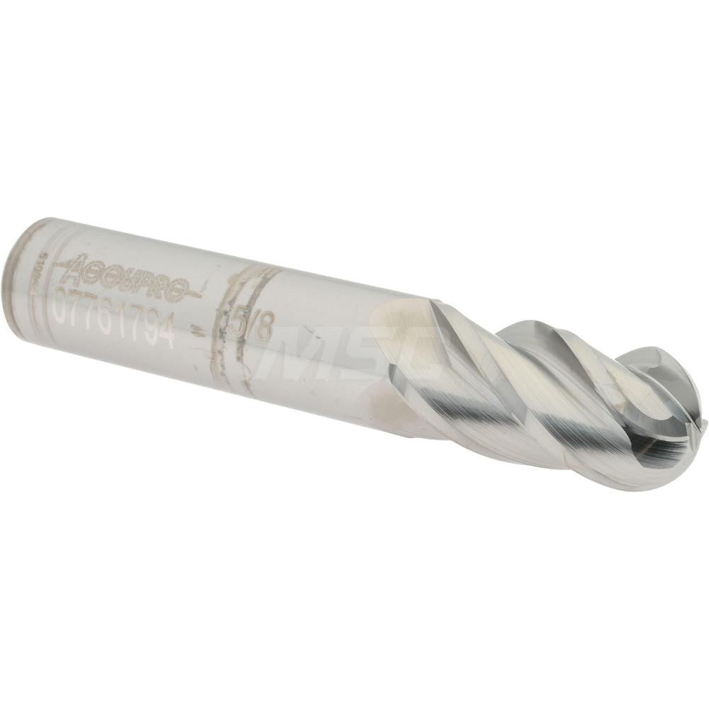 Accupro 07761794 Ball End Mill 0.625" Dia, 1.25" LOC, 4 Flute, Solid Carbide