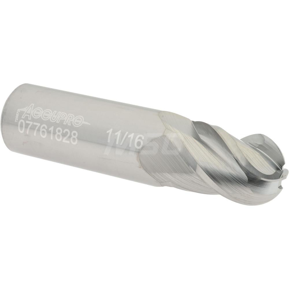 Accupro 07761828 Ball End Mill 0.6875" Dia, 1" LOC, 4 Flute, Solid Carbide