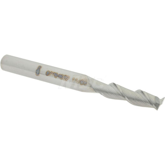 Accupro 07764632 Square End Mill 11/64'' Dia, 5/8'' LOC, 3/16'' Shank Dia, 2'' OAL, 2 Flutes, Solid Carbide