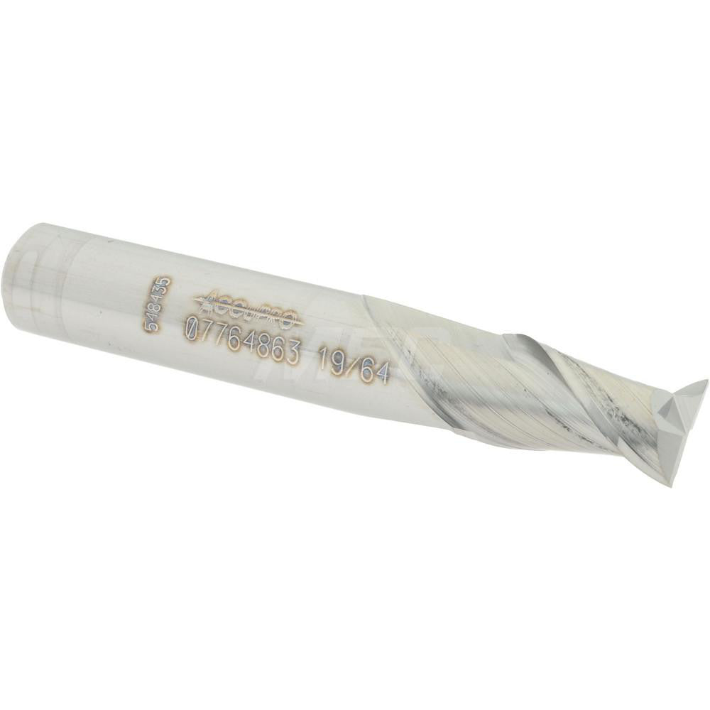 Accupro 07764863 Square End Mill 19/64'' Dia, 1/2'' LOC, 5/16'' Shank Dia, 2'' OAL, 2 Flutes, Solid Carbide