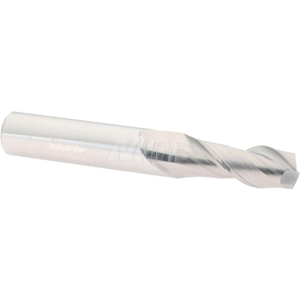 Accupro 07764962 Square End Mill 11/32'' Dia, 7/8'' LOC, 3/8'' Shank Dia, 2-1/2'' OAL, 2 Flutes, Solid Carbide
