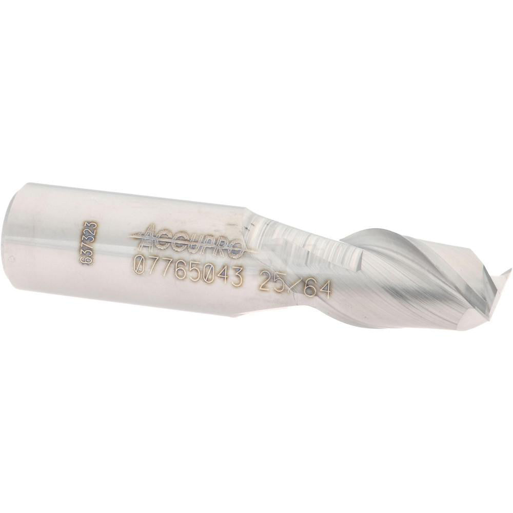 Accupro 07765043 Square End Mill 25/64'' Dia, 5/8'' LOC, 7/16'' Shank Dia, 2'' OAL, 2 Flutes, Solid Carbide