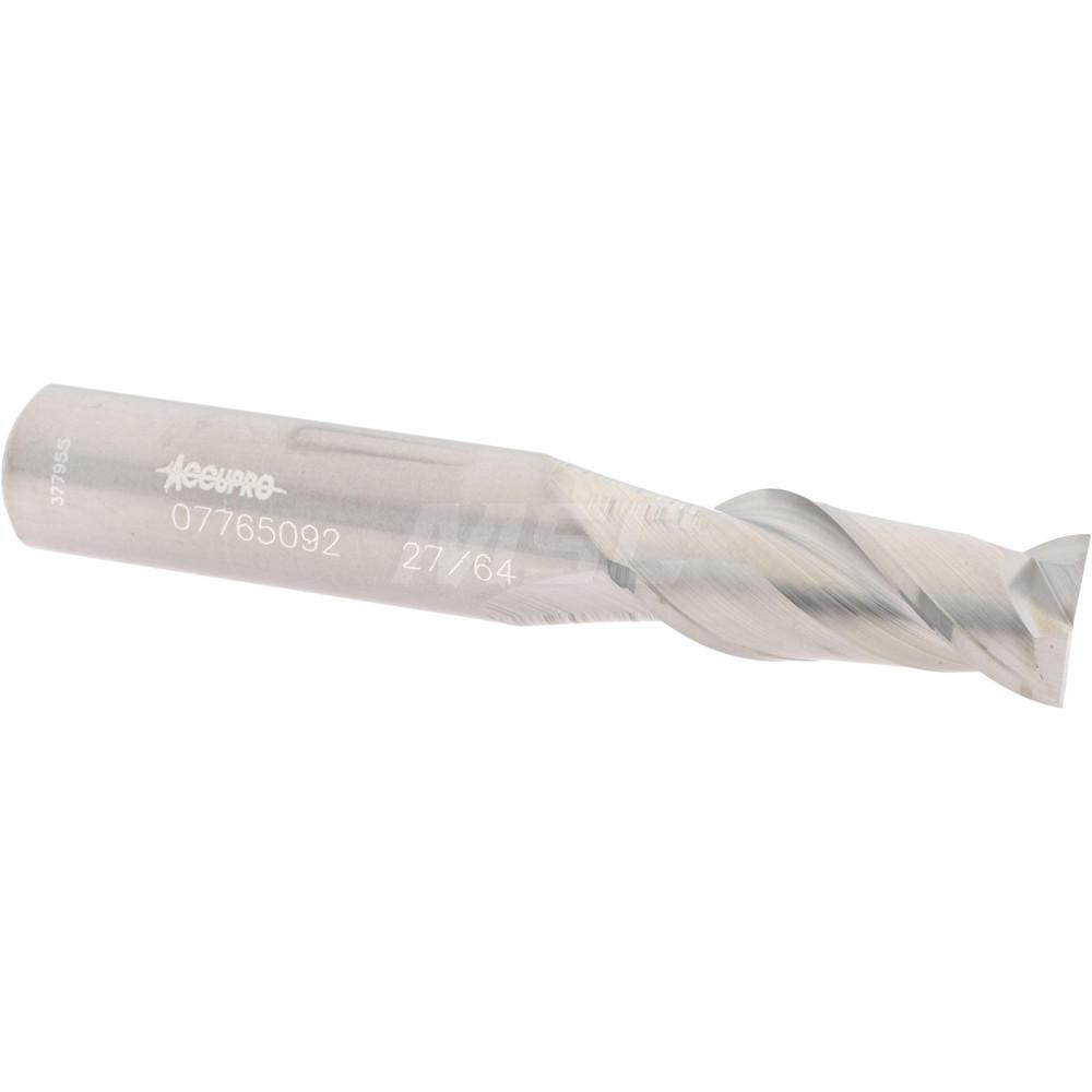 Accupro 07765092 Square End Mill 27/64'' Dia, 1'' LOC, 7/16'' Shank Dia, 2-3/4'' OAL, 2 Flutes, Solid Carbide