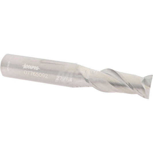 Accupro 07765092 Square End Mill 27/64'' Dia, 1'' LOC, 7/16'' Shank Dia, 2-3/4'' OAL, 2 Flutes, Solid Carbide