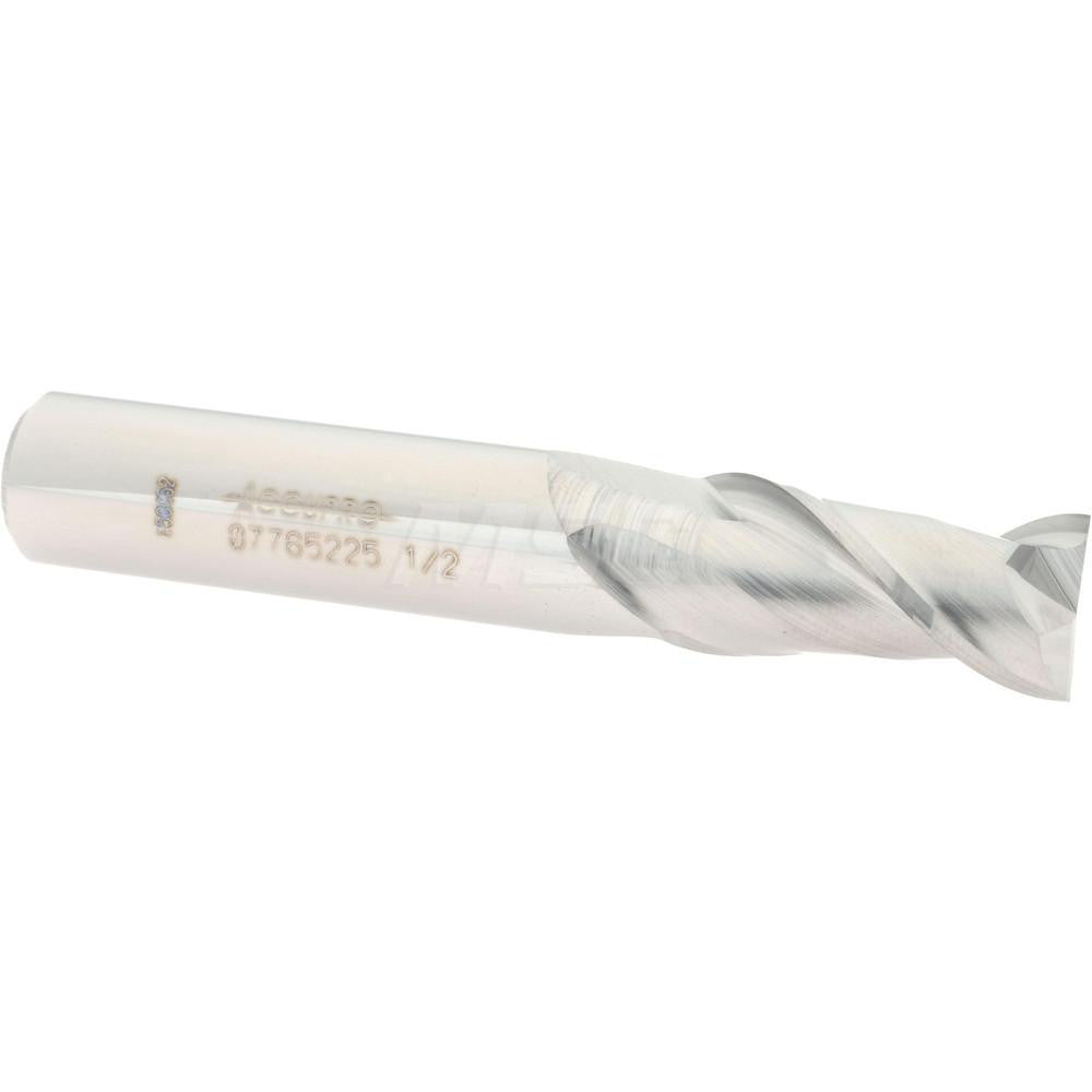 Accupro 07765225 Square End Mill 1/2'' Dia, 1'' LOC, 1/2'' Shank Dia, 3'' OAL, 2 Flutes, Solid Carbide