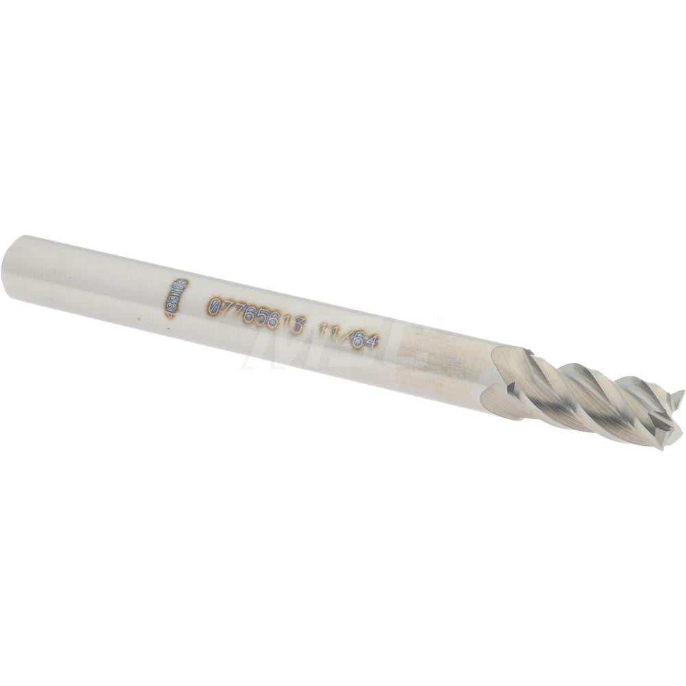 Accupro 07765613 Square End Mill 11/64'' Dia, 3/8'' LOC, 3/16'' Shank Dia, 2'' OAL, 4 Flutes, Solid Carbide