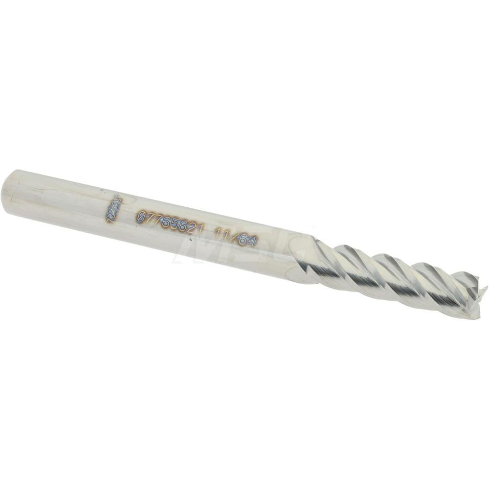 Accupro 07765621 Square End Mill 11/64'' Dia, 5/8'' LOC, 3/16'' Shank Dia, 2'' OAL, 4 Flutes, Solid Carbide
