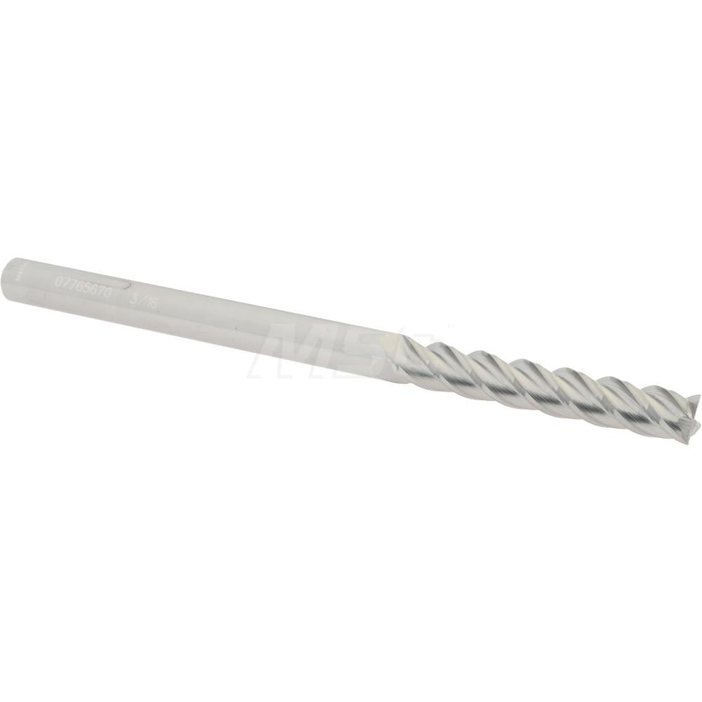 Accupro 07765670 Square End Mill 3/16'' Dia, 1-1/8'' LOC, 3/16'' Shank Dia, 3'' OAL, 4 Flutes, Solid Carbide