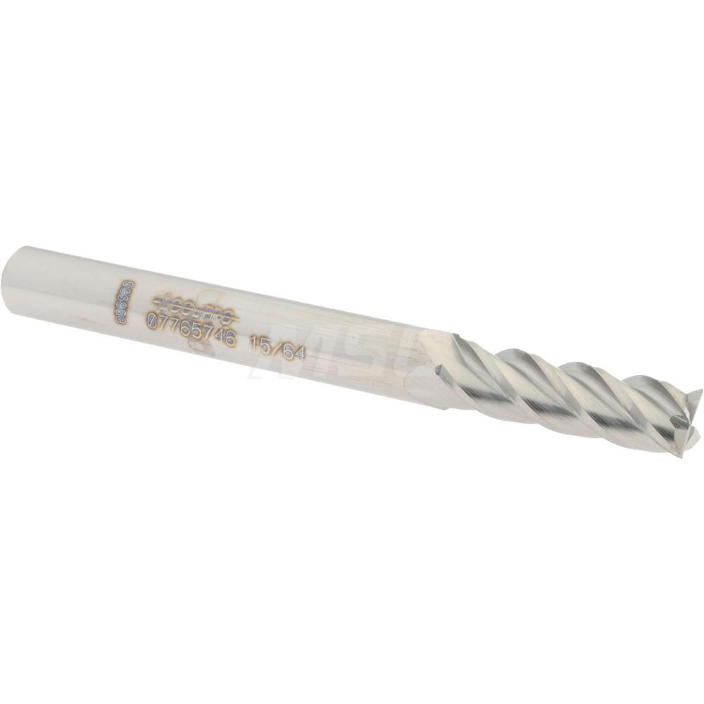Accupro 07765746 Square End Mill 15/64'' Dia, 3/4'' LOC, 1/4'' Shank Dia, 2-1/2'' OAL, 4 Flutes, Solid Carbide