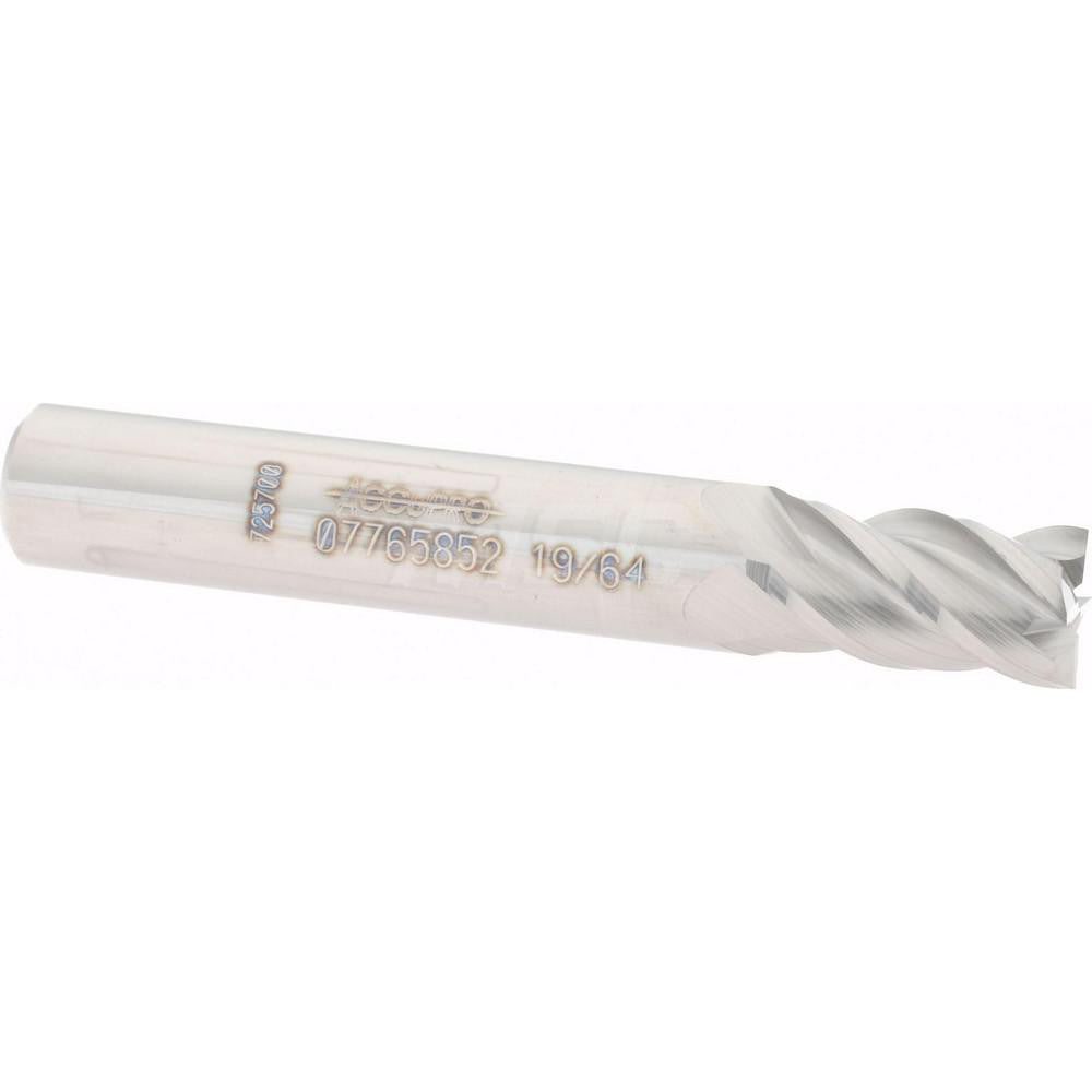 Accupro 07765852 Square End Mill 19/64'' Dia, 1/2'' LOC, 5/16'' Shank Dia, 2'' OAL, 4 Flutes, Solid Carbide