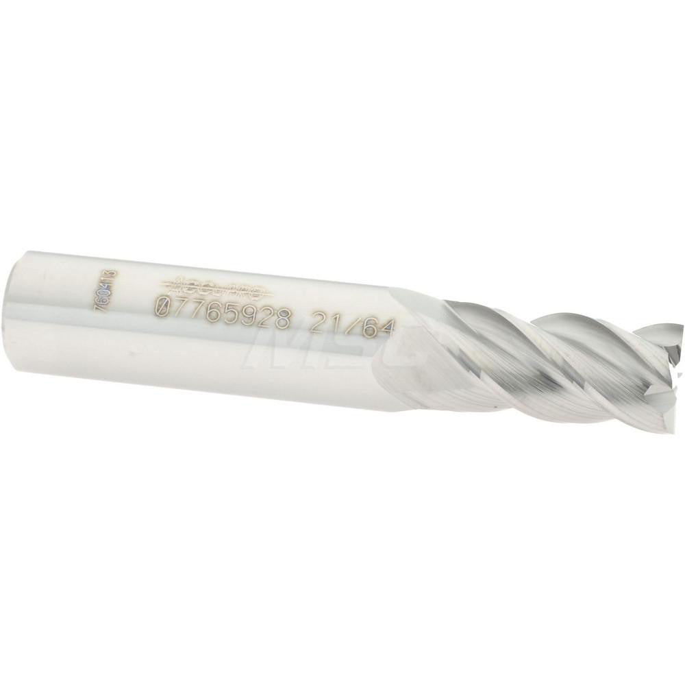 Accupro 07765928 Square End Mill 21/64'' Dia, 5/8'' LOC, 3/8'' Shank Dia, 2'' OAL, 4 Flutes, Solid Carbide