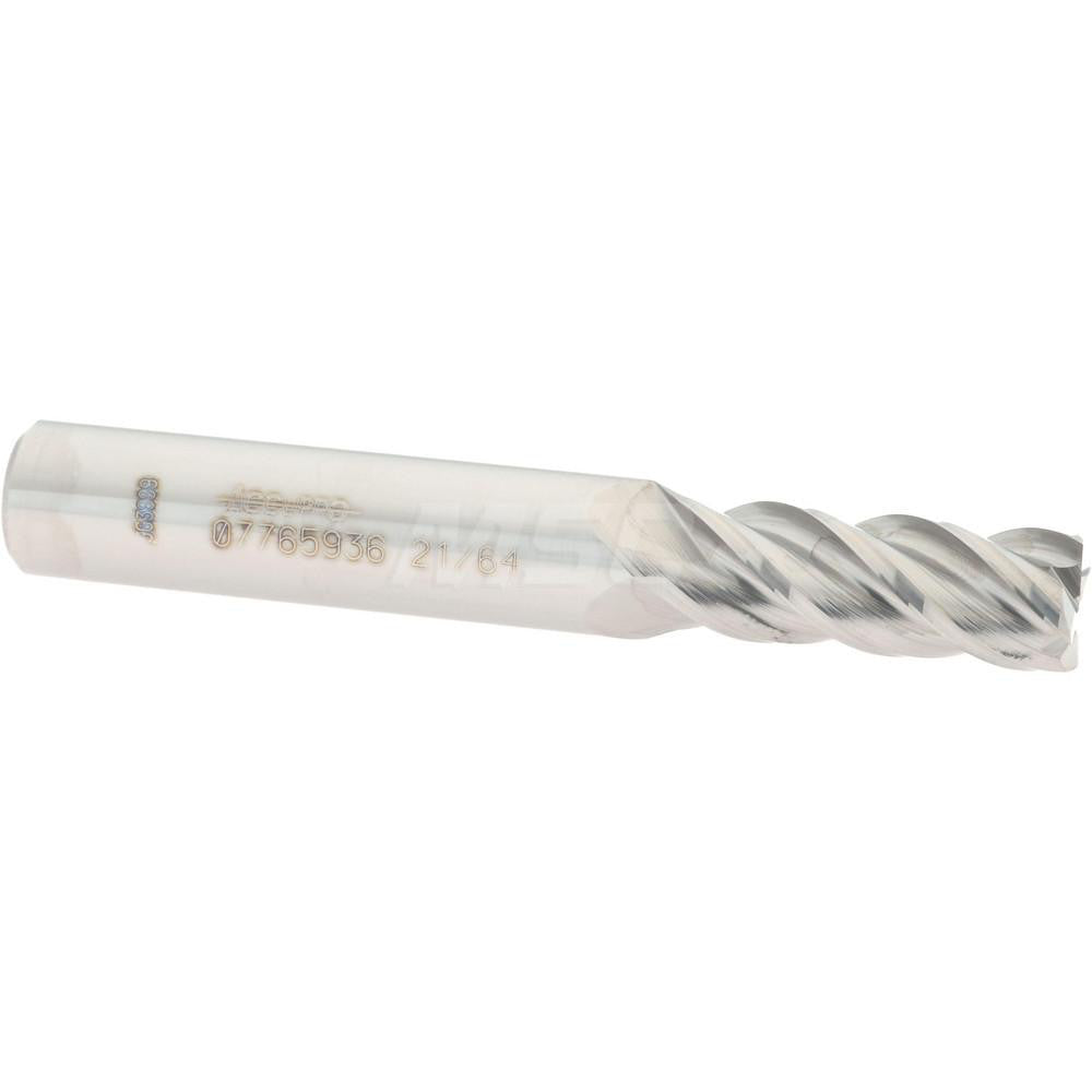 Accupro 07765936 Square End Mill 21/64'' Dia, 7/8'' LOC, 3/8'' Shank Dia, 2-1/2'' OAL, 4 Flutes, Solid Carbide