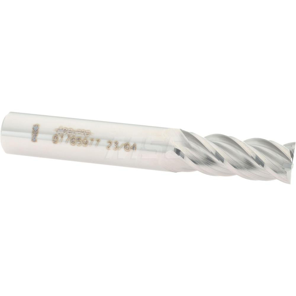 Accupro 07765977 Square End Mill 23/64'' Dia, 7/8'' LOC, 3/8'' Shank Dia, 2-1/2'' OAL, 4 Flutes, Solid Carbide