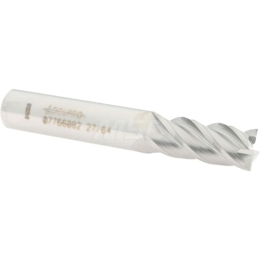 Accupro 07766082 Square End Mill 27/64'' Dia, 1'' LOC, 7/16'' Shank Dia, 2-3/4'' OAL, 4 Flutes, Solid Carbide