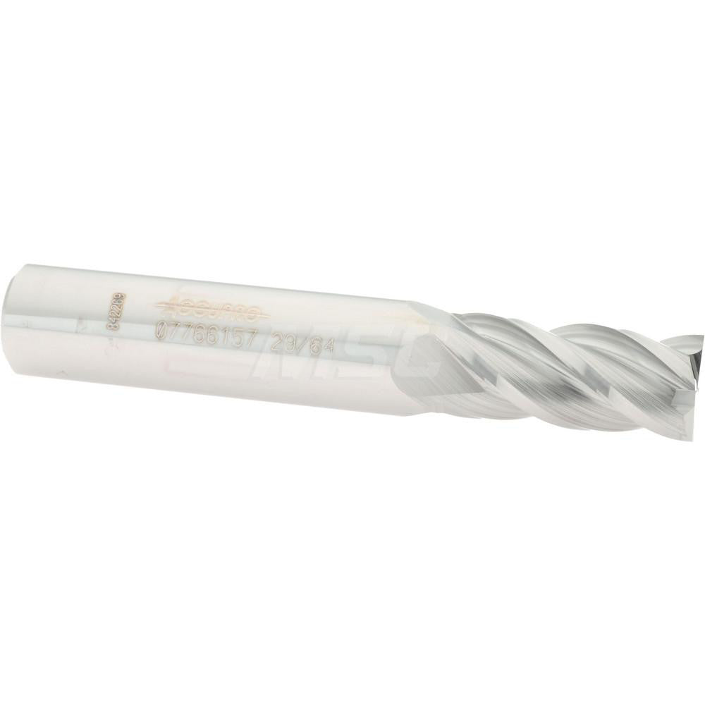 Accupro 07766157 Square End Mill 29/64'' Dia, 1'' LOC, 1/2'' Shank Dia, 3'' OAL, 4 Flutes, Solid Carbide