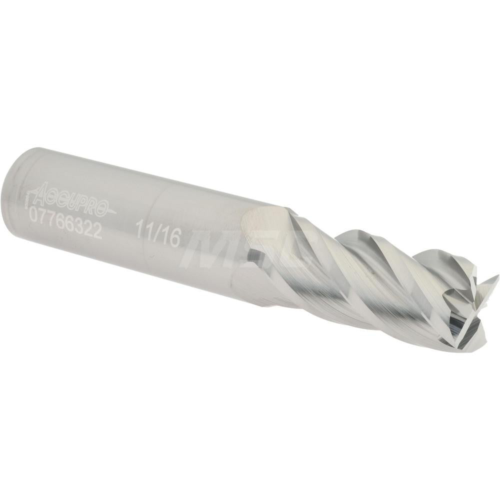 Accupro 07766322 Square End Mill 11/16'' Dia, 1-1/2'' LOC, 3/4'' Shank Dia, 4'' OAL, 4 Flutes, Solid Carbide