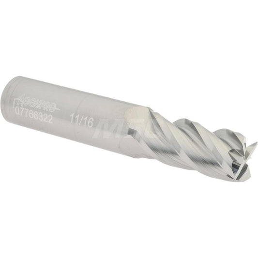 Accupro 07766322 Square End Mill 11/16'' Dia, 1-1/2'' LOC, 3/4'' Shank Dia, 4'' OAL, 4 Flutes, Solid Carbide
