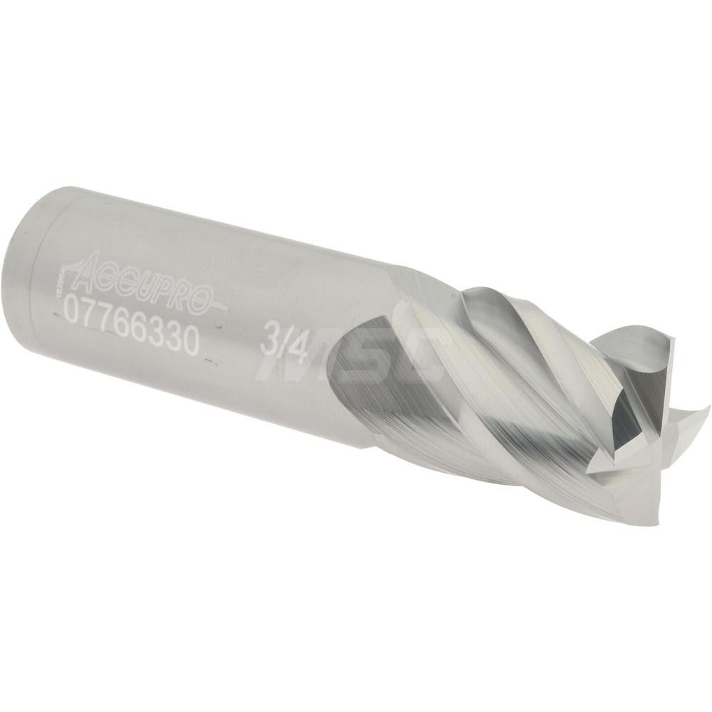 Accupro 07766330 Square End Mill 3/4'' Dia, 1'' LOC, 3/4'' Shank Dia, 3'' OAL, 4 Flutes, Solid Carbide