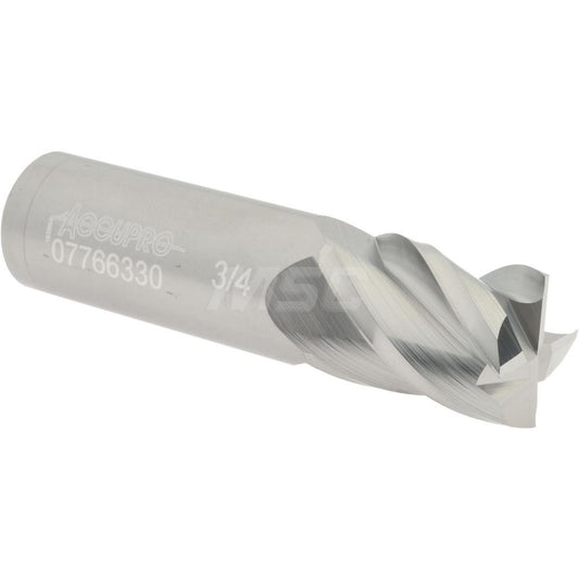 Accupro 07766330 Square End Mill 3/4'' Dia, 1'' LOC, 3/4'' Shank Dia, 3'' OAL, 4 Flutes, Solid Carbide
