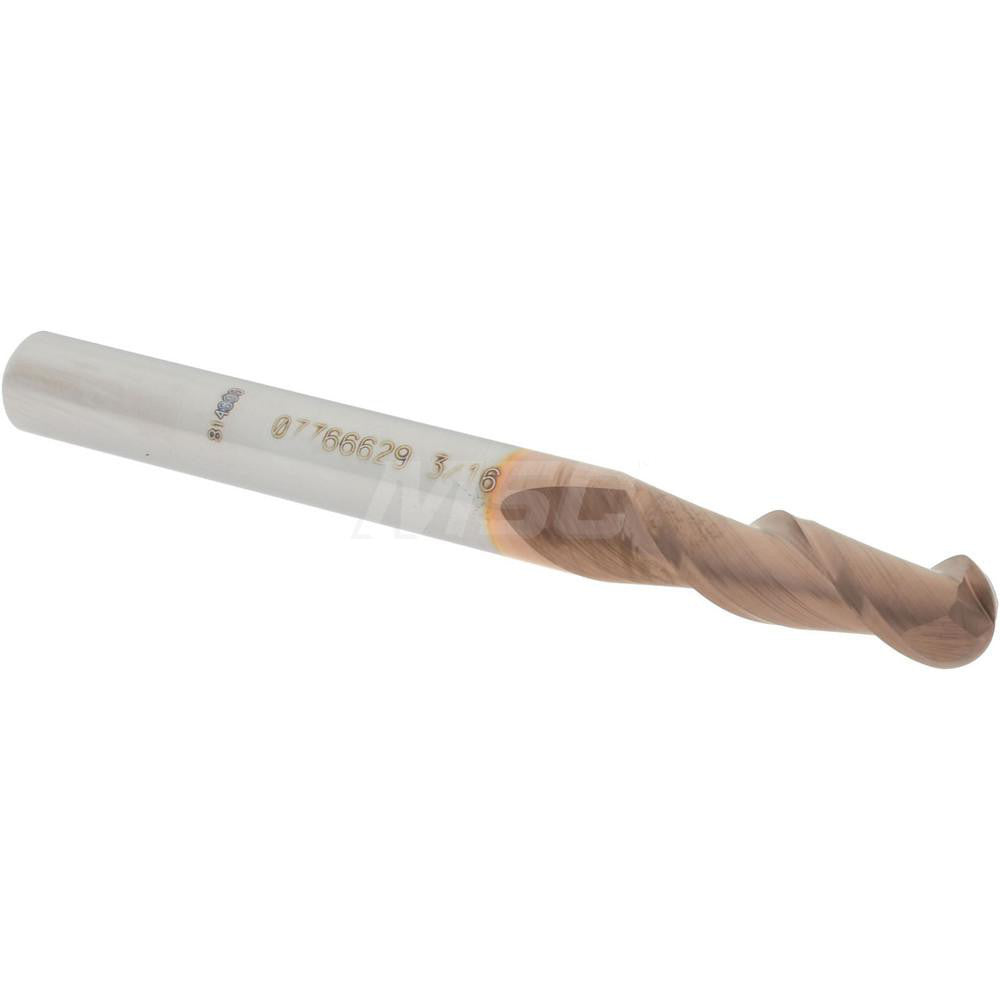 Accupro 07766629 Ball End Mill 0.1875" Dia, 0.625" LOC, 2 Flute, Solid Carbide