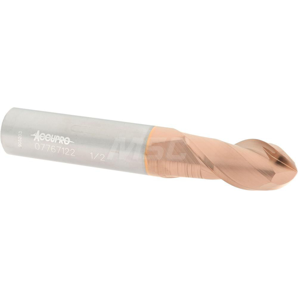 Accupro 07767122 Ball End Mill 0.5" Dia, 1" LOC, 2 Flute, Solid Carbide